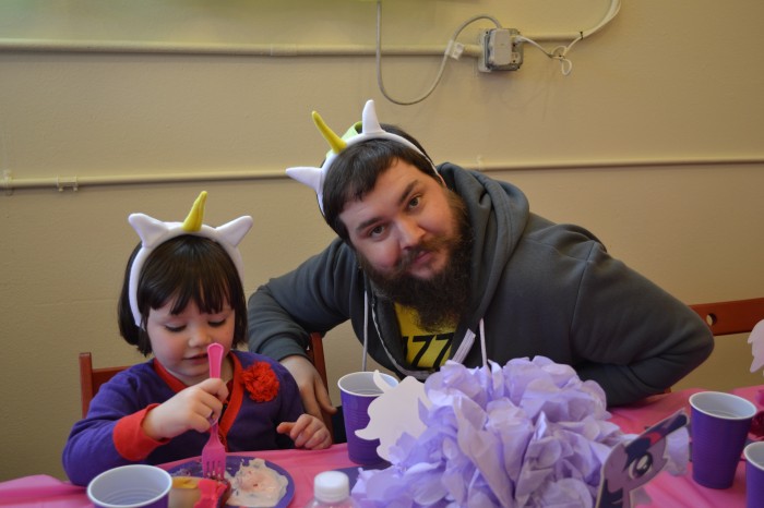 I made unicorn headbands in place of party hats